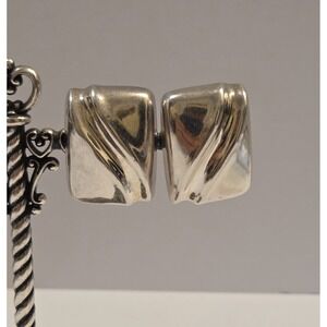 Chunky Vintage Sterling Silver Modernist Clip-On Earrings Puffy Signed ND 925